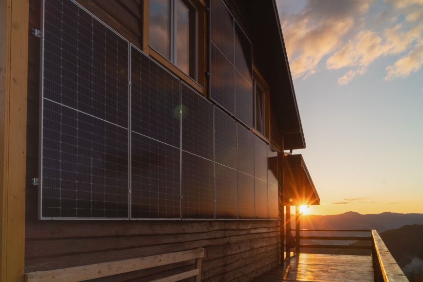 Modern off-grid solar power system installed in a remote cabin for sustainable energy